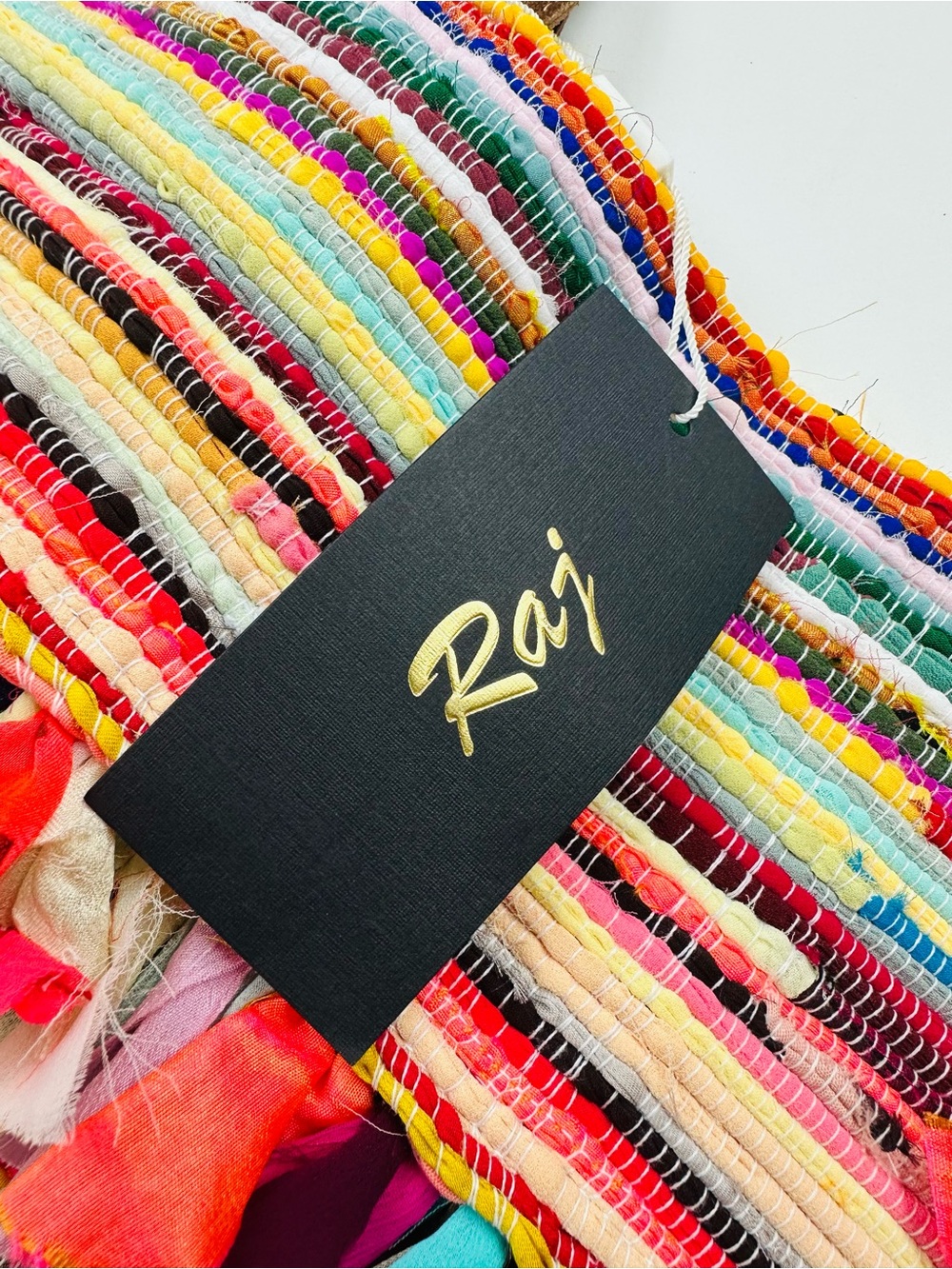 Raj Colorful Woven Tote Bag Made in India Leather Handles - Picture 14 of 15